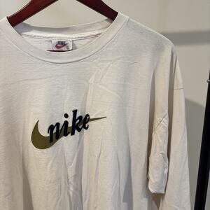 Vintage Nike Long Sleeve Shirt Mens XL White Suede Logo Swoosh